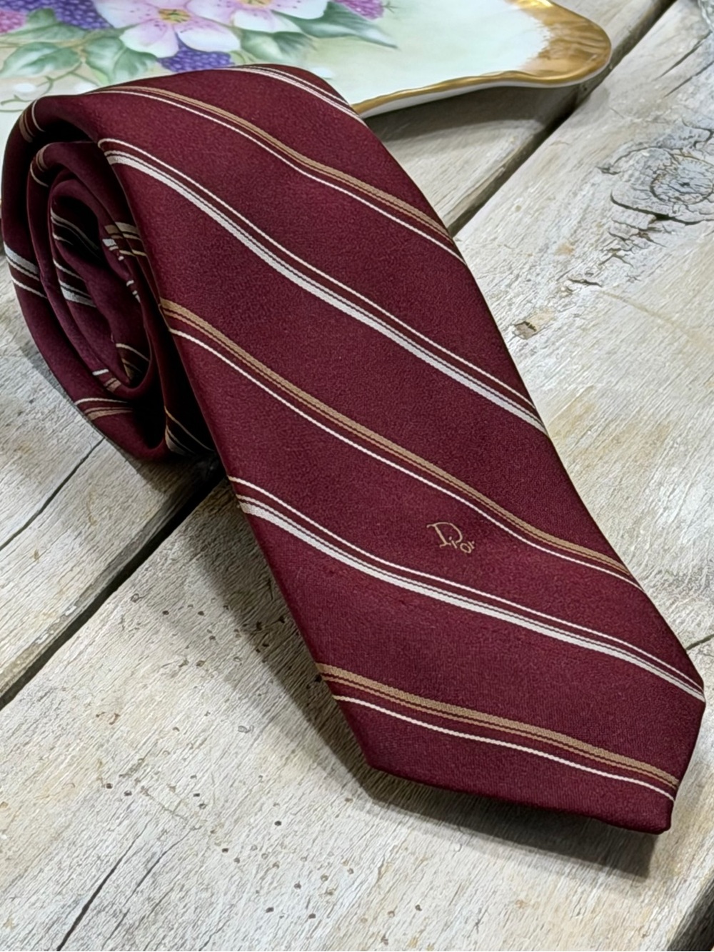 Christian Dior Vintage Logo Tie. Men’s Sz-58” Designer | Timeless | Maroon